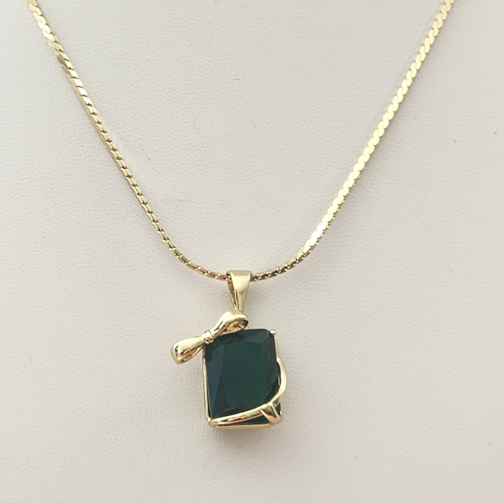 Gold Plated Green Crystal Emerald Style Charm Necklace | Minimalist